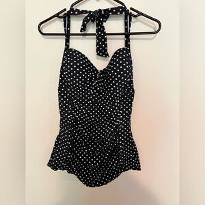 Black and white polka dot swimsuit M